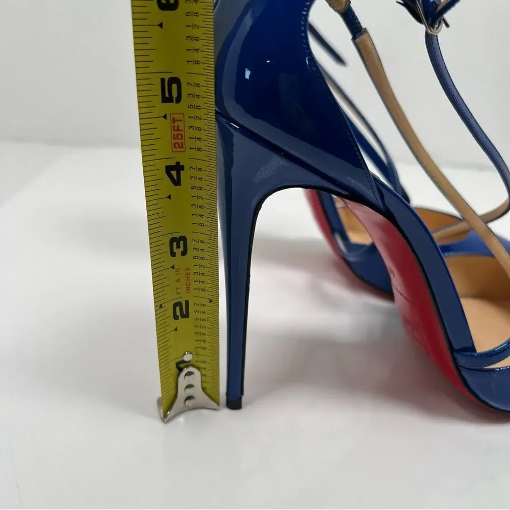 Christian Louboutin Cross Blake 100 Patent Electric Blue Strap Heel Pump Size 10 - Picture 6 of 9